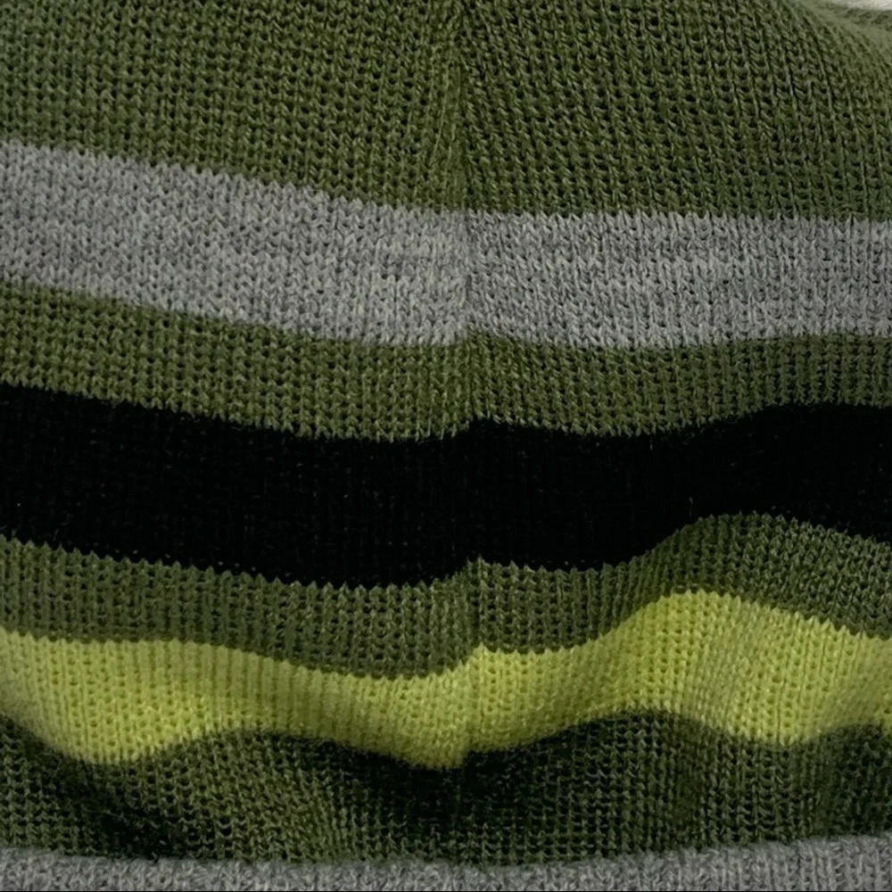 Jurassic World Kids Gray/Green Striped Hat with Pom Pom | One Size Fits Most